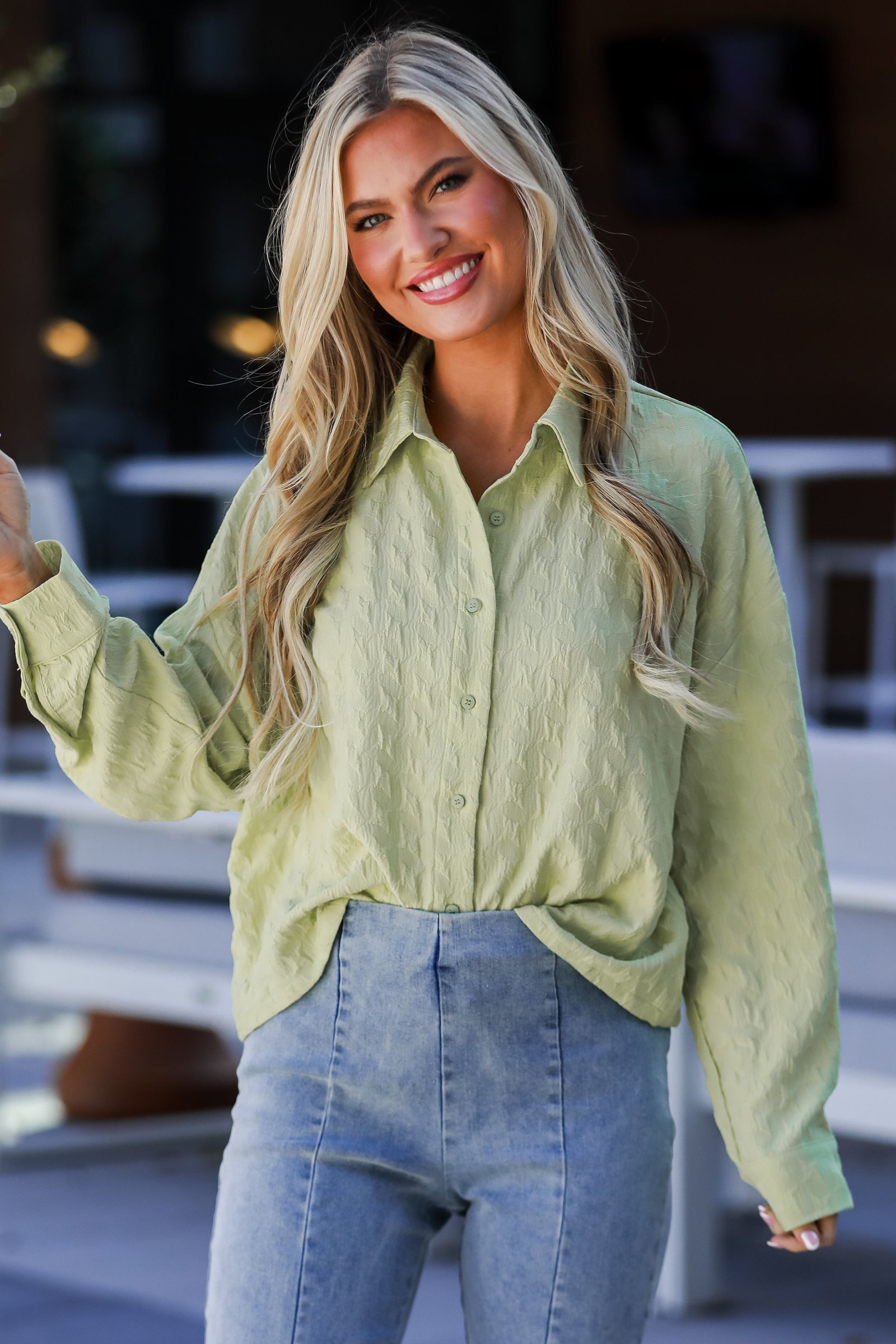 Budding Charm Lime Textured Blouse SS16