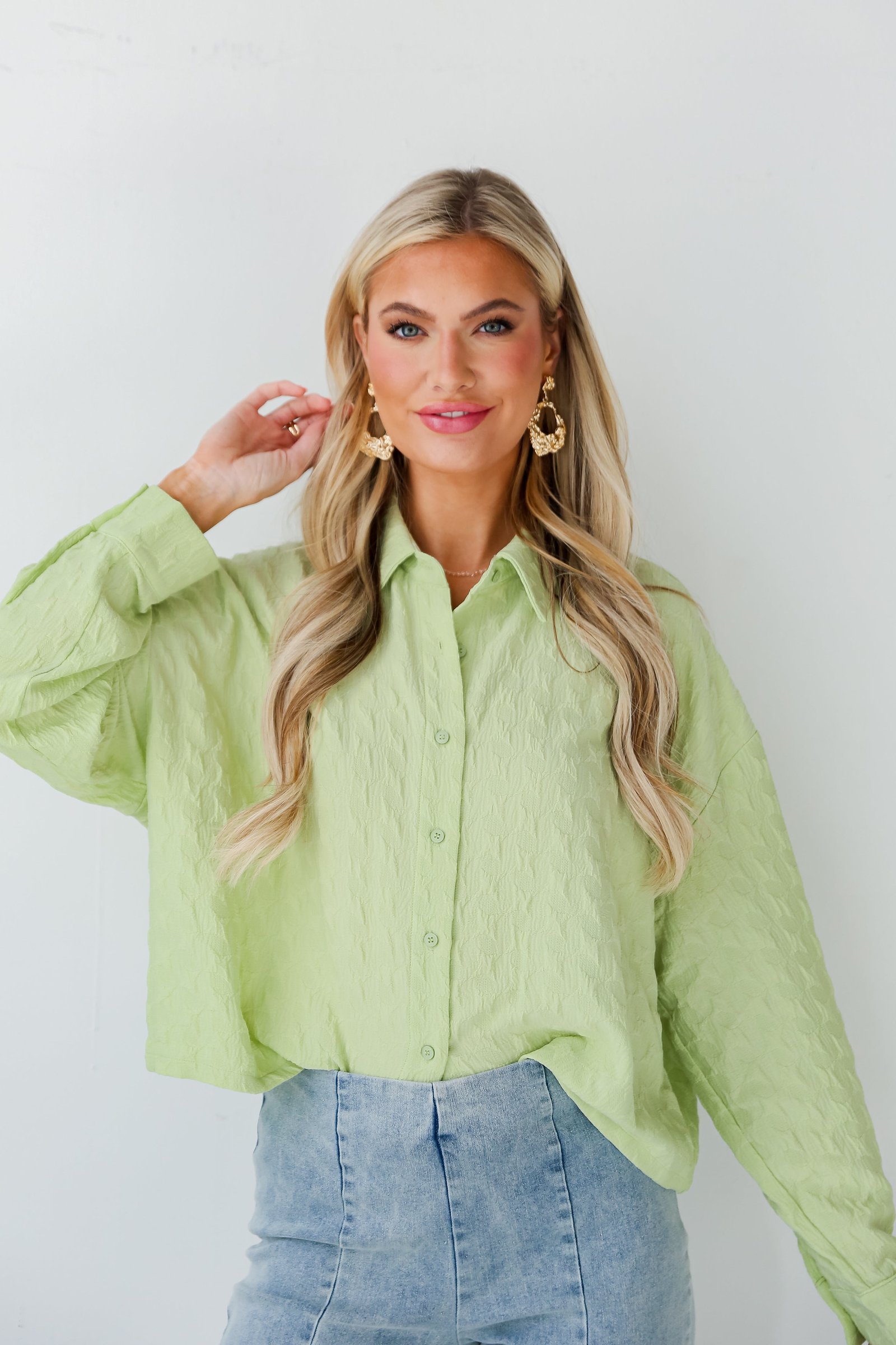 Budding Charm Lime Textured Blouse SS16