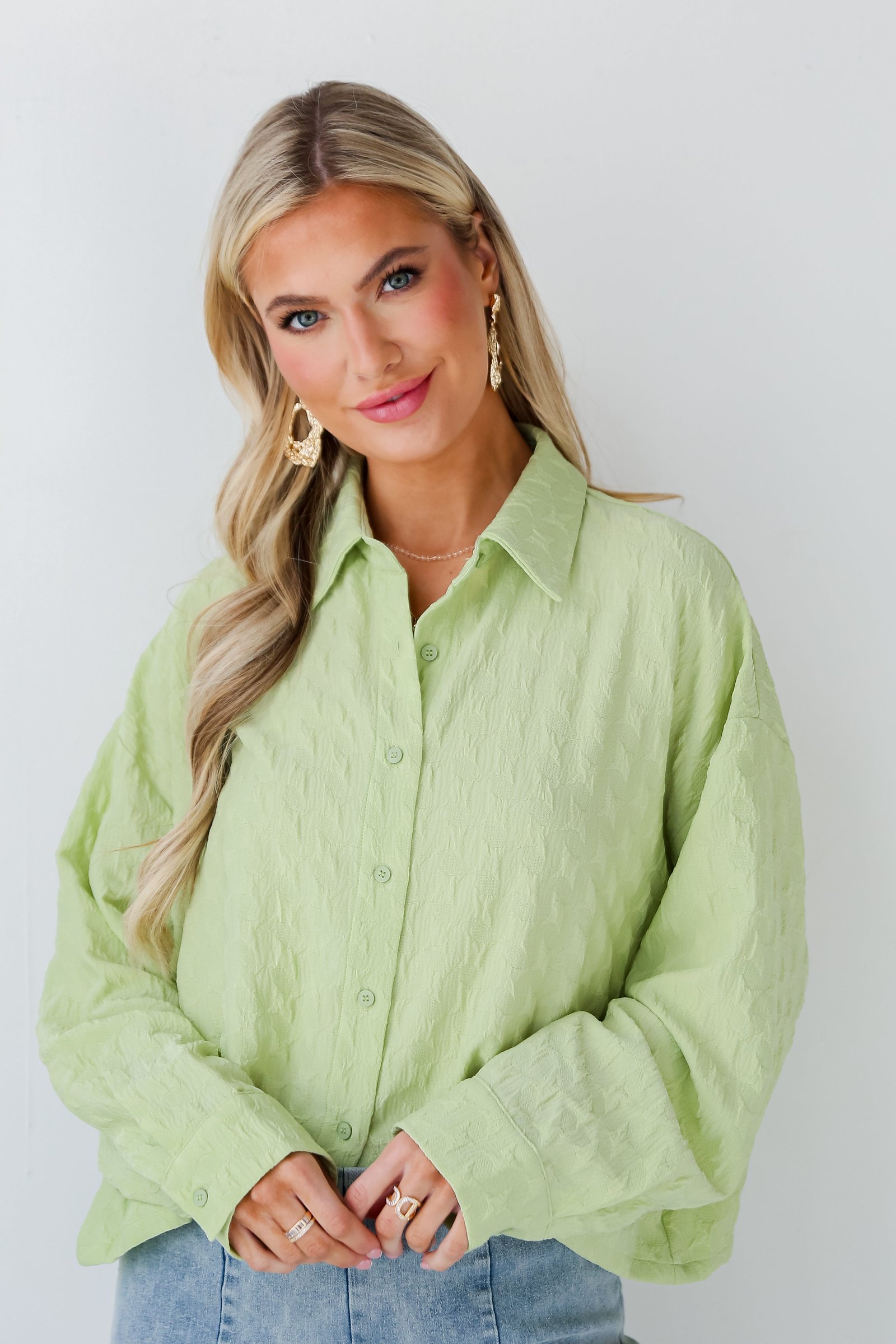 Budding Charm Lime Textured Blouse SS16