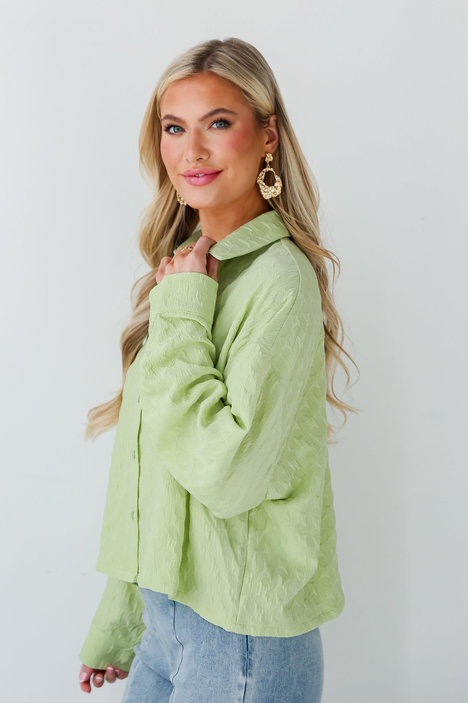 Budding Charm Lime Textured Blouse SS16