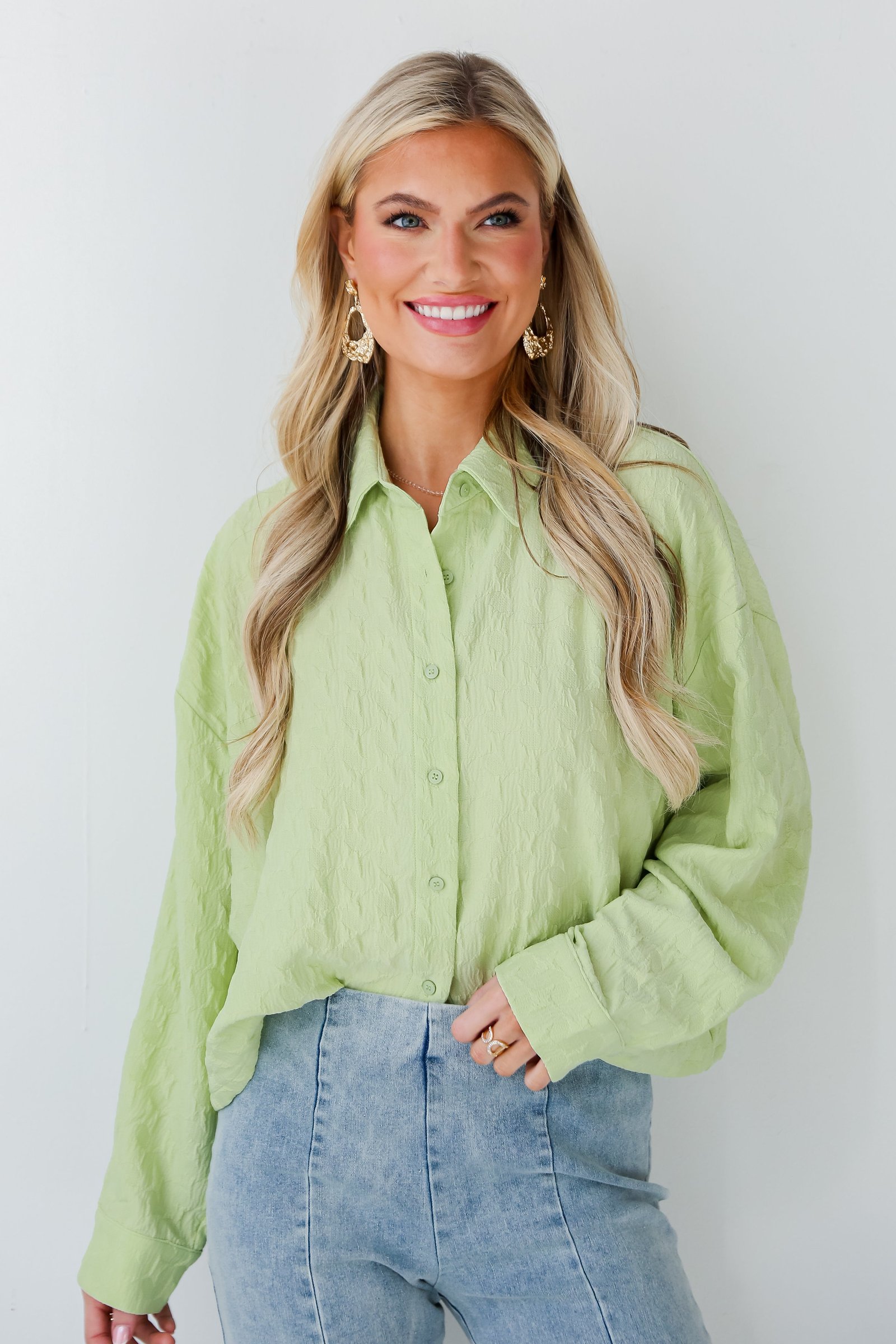 Budding Charm Lime Textured Blouse SS16