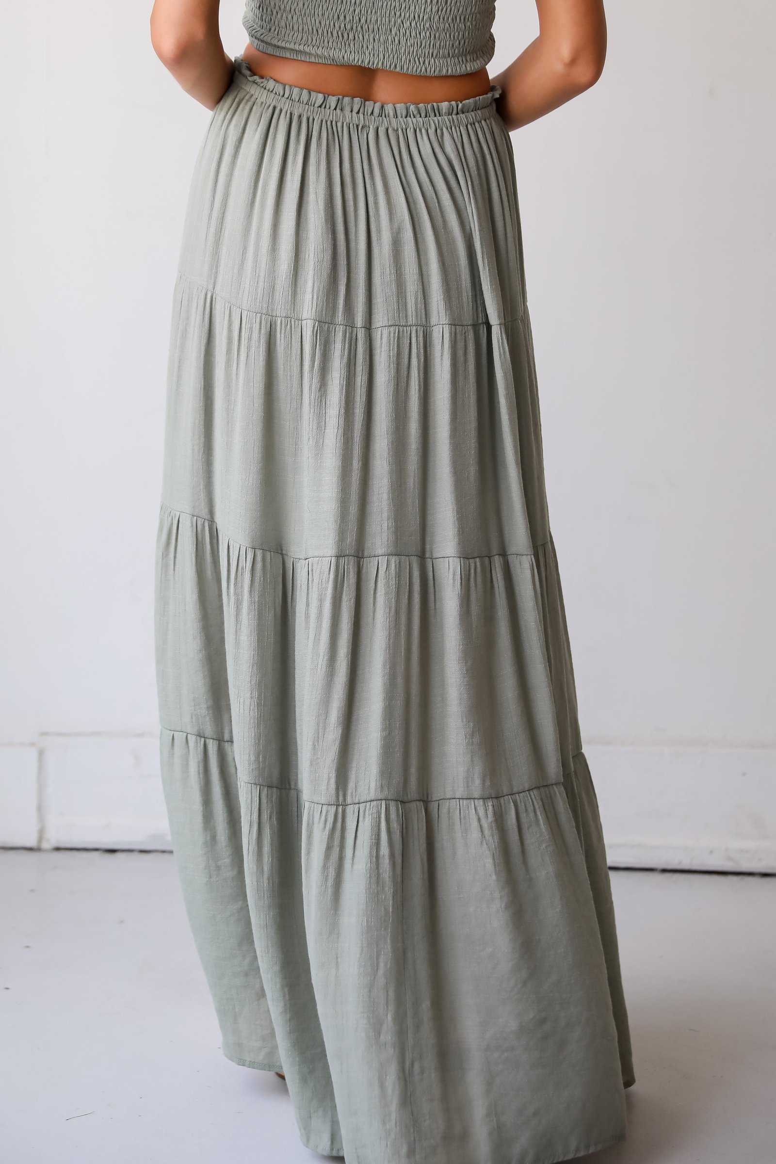 Goddess Vibes Light Olive Tiered Maxi Skirt EO19